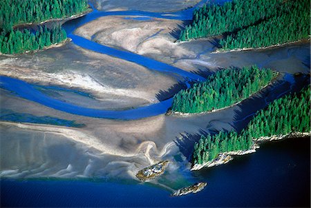 east - Aerial view of Manzanita River delta at low tide, East Behm Canal, Misty Fiords National Monument Wilderness, Southeast, Alaska Stock Photo - Rights-Managed, Code: 854-02956012