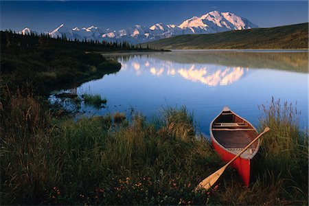 Canoeist in Wonder Lake w/Mt McKinley Denali NP IN AK Summer Stock Photo - Rights-Managed, Code: 854-02956183