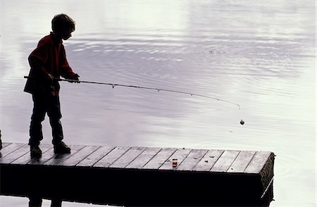 spin fishing - Young Boy Spin Fishing in Lake from Dock Silhouette AK Stock Photo - Rights-Managed, Code: 854-03361754