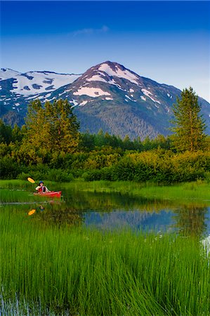 simsearch:854-03361800,k - Man in a kayak paddling in a small lake in Portage Valley, Southcentral, Alaska, Summer Foto de stock - Con derechos protegidos, Código: 854-03361799