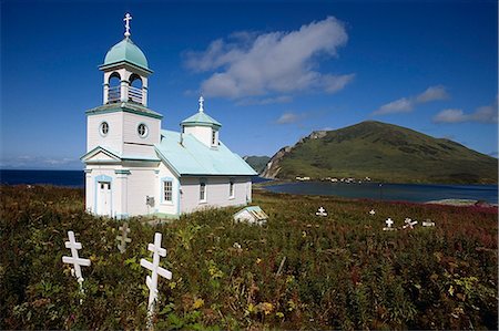 Église orthodoxe russe en Karluk sur Alaska Kodiak Island/nSummer Photographie de stock - Rights-Managed, Code: 854-03362215