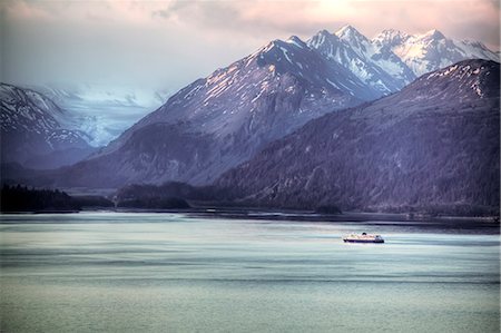 Alaska State Ferry in Kachemak Bay with Kenai Mountains in background, near Homer, Kenai Peninsula, Autumn, Alaska Stock Photo - Rights-Managed, Code: 854-03362368