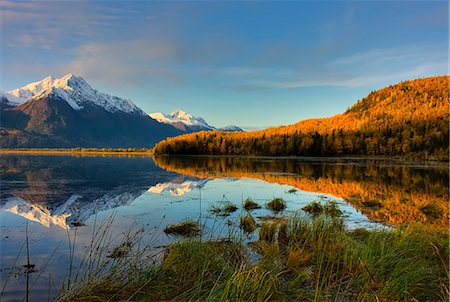 simsearch:854-03361800,k - Scenic view of Pioneer Peak reflecting in Jim Lake in Mat-Su Valley, Alaska Foto de stock - Con derechos protegidos, Código: 854-03362396