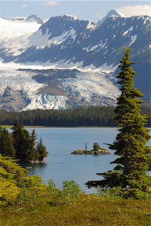 prince william sound - Été scenic Coghill baie avec Amhurst Glacier et les montagnes Chugach à l'arrière-plan, Prince William, en Alaska Photographie de stock - Rights-Managed, Code: 854-03362458