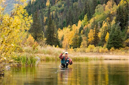 deep woods - Flyfisherman casting in deep water Russian River Kenai Peninsula Alaska Autumn Stock Photo - Rights-Managed, Code: 854-03538016