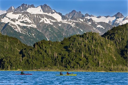 Kayakers on Big River Lakes with Tordillo Mountains in the background in the Redoubt Bay State Critical Habitat Area during Summer in Southcentral Alaska Stock Photo - Rights-Managed, Code: 854-03538084