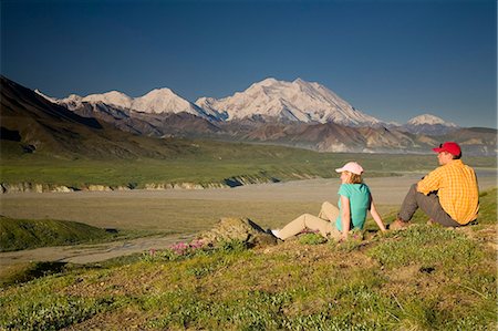 Young couple of visitors view MtMcKinley near the Eielson visitor center MtMcKinley Denali NP Alaska Stock Photo - Rights-Managed, Code: 854-03538147