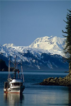 Commercial Troller fishing boat *Dundas* in Elfin Cove Inside Passage Southeast Alaska Summer Stock Photo - Rights-Managed, Code: 854-03538508