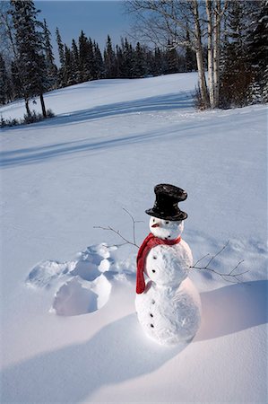 snowman snow angels - Bonhommes de neige dans la forêt il empreinte angel snow dans la neige en fin après-midi soleil hiver Alaska Photographie de stock - Rights-Managed, Code: 854-03539283