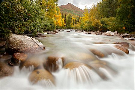 Petite rivière Susitna au début de l'automne éclosoirs Pass Road, Centre-Sud, en Alaska, Photographie de stock - Rights-Managed, Code: 854-03539326