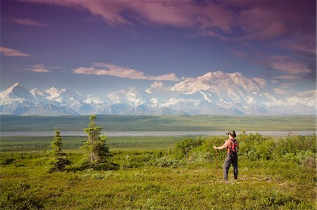 Male tourist views Mt.Mckinley & Alaska Range near Wonder Lake Denali National Park Alaska Summer Stock Photo - Rights-Managed, Code: 854-03539352