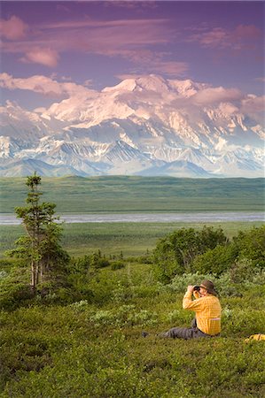 Male tourist views Mt.Mckinley & Alaska Range near Wonder Lake Denali National Park Alaska Summer Stock Photo - Rights-Managed, Code: 854-03539364