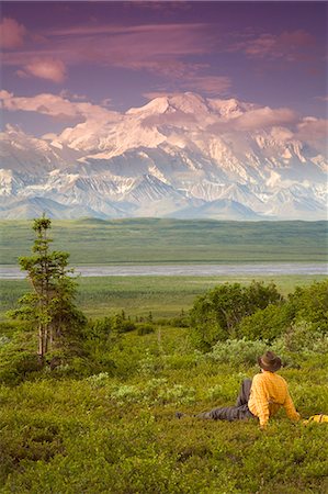 Male tourist views Mt.Mckinley & Alaska Range near Wonder Lake Denali National Park Alaska Summer Stock Photo - Rights-Managed, Code: 854-03539365