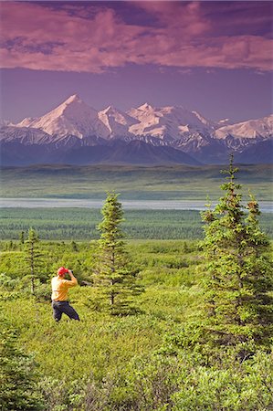 simsearch:400-08806975,k - Male tourist views Mt.Silverthrone & Alaska Range near Wonder Lake Denali National Park Alaska Summer Foto de stock - Con derechos protegidos, Código: 854-03539368