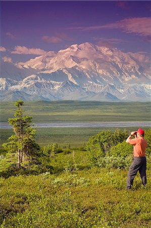 simsearch:400-08806975,k - Male tourist views Mt.Mckinley & Alaska Range near Wonder Lake Denali National Park Alaska Summer Foto de stock - Con derechos protegidos, Código: 854-03539361