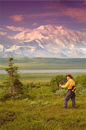 simsearch:400-08806975,k - Male tourist views Mt.Mckinley & Alaska Range near Wonder Lake Denali National Park Alaska Summer Foto de stock - Con derechos protegidos, Código: 854-03539362