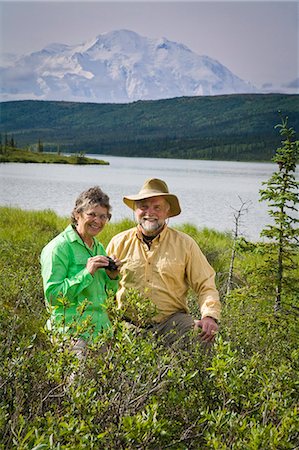 simsearch:854-03361864,k - Mature couple hike and enjoy scenery at Wonder Lake with Mt.Mckinley in background in  Denali National Park, Alaska during Summer Stock Photo - Rights-Managed, Code: 854-03539379