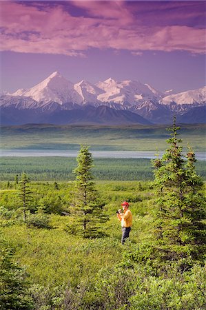 simsearch:400-08806975,k - Male tourist views Mt.Silverthrone & Alaska Range near Wonder Lake Denali National Park Alaska Summer Foto de stock - Con derechos protegidos, Código: 854-03539370