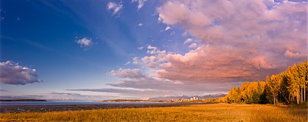 Sunset view of downtown Anchorage as seen from the Tony Knowles Coastal Trail, Anchorage, Southcentral Alaska, Fall Stock Photo - Rights-Managed, Code: 854-03646354