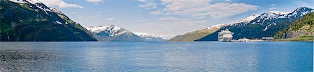 simsearch:854-05974330,k - Panoramic view of Passage Canal and Whittier Harbor with a cruise ship docked Southcentral Alaska, Summer Stock Photo - Rights-Managed, Code: 854-03646411