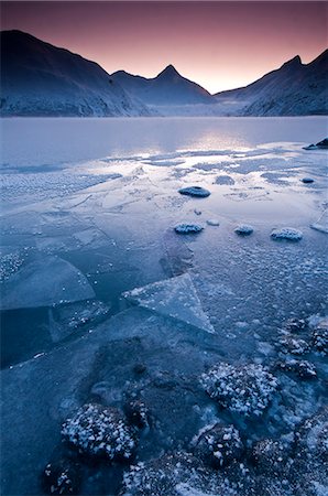 simsearch:832-03640127,k - Gros plan de la surface gelée du lac Portage, à l'aube dans la forêt nationale de Chugach, Centre-Sud Alaska, hiver Photographie de stock - Rights-Managed, Code: 854-03646726