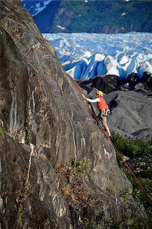 simsearch:854-02955016,k - Woman rock climbing with Spencer Glacier in the background, Chugach National Forest, Kenai Peninsula, Southcentral Alaska, Summer Stock Photo - Rights-Managed, Code: 854-03739545