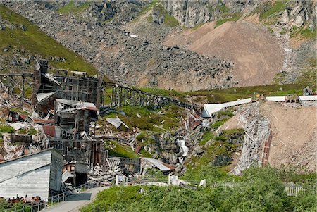 Historic mill building complex of Independence Mine State Historical Park, Hatcher Pass, Talkeetna Mountains, Southcentral Alaska, Summer Stock Photo - Rights-Managed, Code: 854-03739896