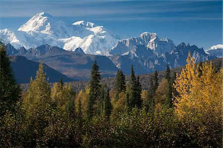 Southside panoramique vue sur Mt. Mckinley et la chaîne de l'Alaska près le centre-sud George Parks Highway, parc d'état de Denali, en Alaska, automne Photographie de stock - Rights-Managed, Code: 854-03844971