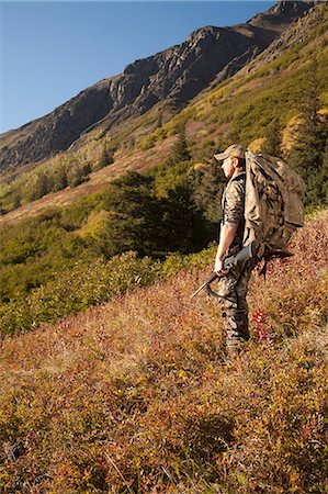 simsearch:854-03845061,k - Male moose hunter stops to enjoy the view, Bird Creek drainage area, Chugach Mountains, Chugach National Forest, Southcentral Alaska, Autumn Stock Photo - Rights-Managed, Code: 854-03845078