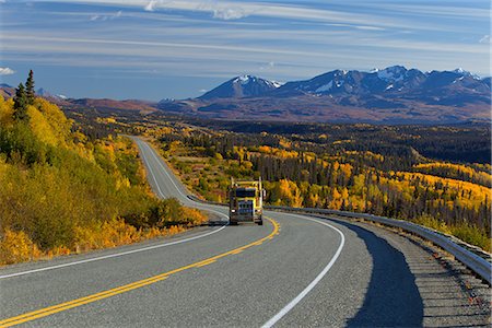 simsearch:622-02759352,k - Scenic view of the Alaska Highway and traffic between Haines, Alaska and Haines Junction, Yukon Territory, Canada, Autumn Stock Photo - Rights-Managed, Code: 854-03845164