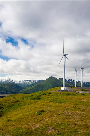 pacific coast usa alaska - Wind turbines on Pillar Mountain for the Pillar Mountain Wind Project, operated and owned by the Kodiak Electric Association, Kodiak Island, Southwest Alaska, Summer Stock Photo - Rights-Managed, Code: 854-03845232