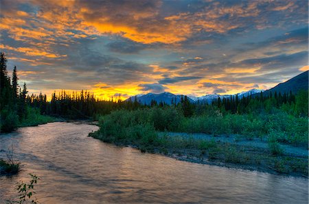 rushing water - Sunset over Jack Creek off the Nabesna Road in Wangell St. Ellias National Park, Southcentral Alaska, Summer Stock Photo - Rights-Managed, Code: 854-03845549