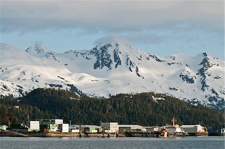 simsearch:854-03846084,k - View of the outskirts of Cordova from the M/V Aurora as it pulls into the Orca Inlet, Prince William Sound, Southcentral Alaska, Spring Stock Photo - Rights-Managed, Code: 854-03846087