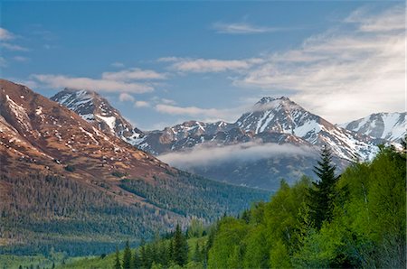 state park usa - View of North Suicide and Homicide Peaks in Chugach State Park as veiwed from the Seward Highway along Turnagain Arm, Southcentral Alaska, Summer Stock Photo - Rights-Managed, Code: 854-03846133