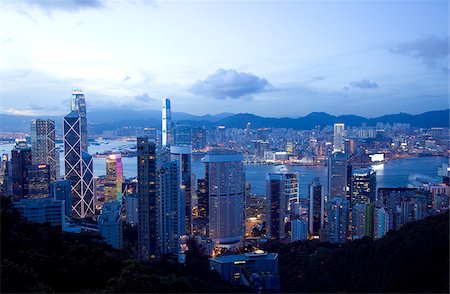 densely populated city buildings - Cityscape from the Peak at evening, Hong Kong Stock Photo - Rights-Managed, Code: 855-05984346