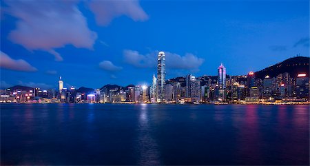 Horizon de Hong Kong depuis Kowloon ouest au soir Photographie de stock - Rights-Managed, Code: 855-05984367