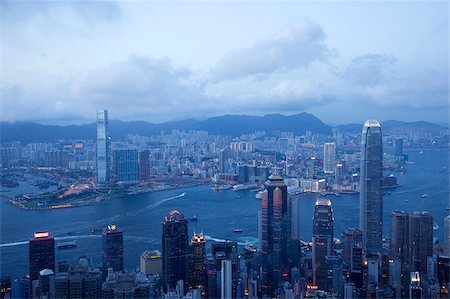 populated - Panoramic cityscape from the Peak at dusk, Hong Kong Stock Photo - Rights-Managed, Code: 855-05984360