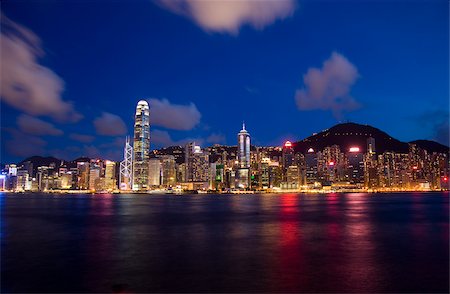 Hong Kong Skyline aus West Kowloon am Abend Stockbilder - Lizenzpflichtiges, Bildnummer: 855-05984372