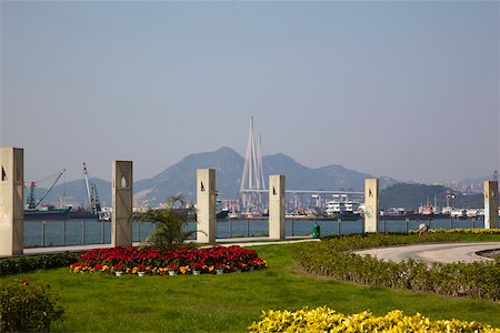 Mit Blick auf die Stonecutters Bridge von Uferpromenade West Kowloon, Hong Kong Stockbilder - Lizenzpflichtiges, Bildnummer: 855-05981084