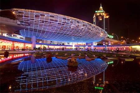 exterior lighting in mall - Wanda Plaza at night , Shanghai, P. R. China Stock Photo - Rights-Managed, Code: 855-05981386