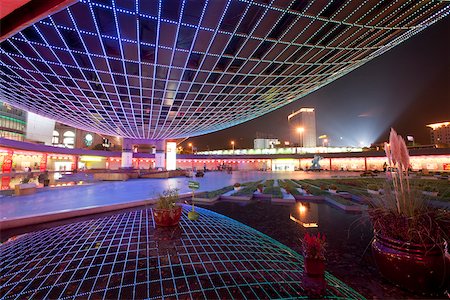 exterior lighting in mall - Wanda Plaza at night , Shanghai, P. R. China Stock Photo - Rights-Managed, Code: 855-05981394