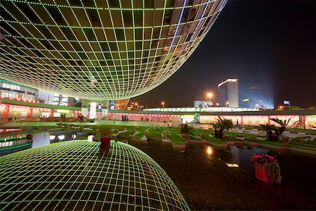 exterior lighting in mall - Wanda Plaza at night , Shanghai, P. R. China Stock Photo - Rights-Managed, Code: 855-05981396