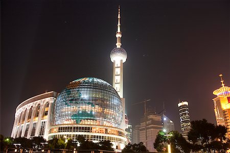 Skyline à Lujiazhui à la nuit, Pudong, Shanghai, Chine Photographie de stock - Rights-Managed, Code: 855-05981477