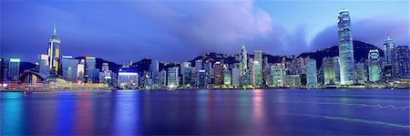 panoramic cityscapes - Hong Kong skyline at dusk from Kowloon Stock Photo - Rights-Managed, Code: 855-06022867