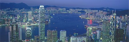 simsearch:855-06339422,k - Paysage urbain depuis le pic au crépuscule, Hong Kong Photographie de stock - Rights-Managed, Code: 855-06022873
