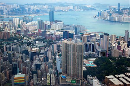 simsearch:855-05984344,k - Panoramic sweep of Tsimshatsui skyline from Sky100, 393 meters above sea level, Hong Kong Stock Photo - Rights-Managed, Code: 855-06314133