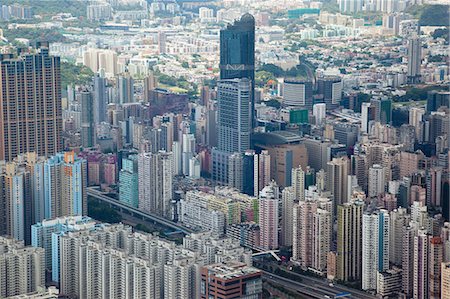 densely populated city buildings - Panoramic sweep of Mongkok cityscape from Sky100, 393 metres above sea level, Hong Kong Stock Photo - Rights-Managed, Code: 855-06314146