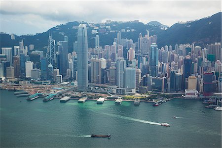Panoramic sweep of Central skyline from Sky100, 393 meters above sea level, Hong Kong Fotografie stock - Rights-Managed, Codice: 855-06314183
