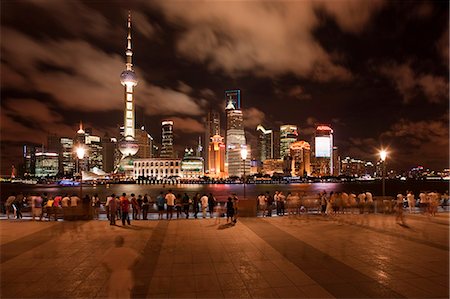 Skyline of Lujiazui Pudong from the Bund at night, Shanghai, China Stock Photo - Rights-Managed, Code: 855-06312204