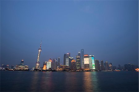 Skyline of Lujiazui Pudong from the Bund at dusk, Shanghai, China Stock Photo - Rights-Managed, Code: 855-06312246